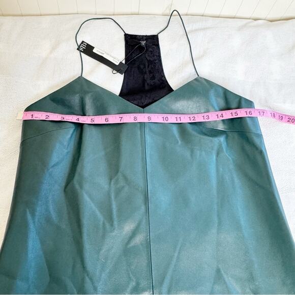 Tibi Silk and Leather Slip Dress Emerald Green Size 6 NWT - Picture 5 of 13